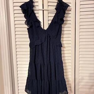 Navy Ruffle V-Neck Tiered Mini Dress